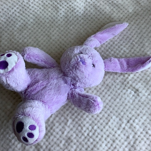 Hug Fun Purple Plush Bunny Rabbit Stuffed Animal Toy Purple Bow Embroidered Feet - Picture 9 of 12